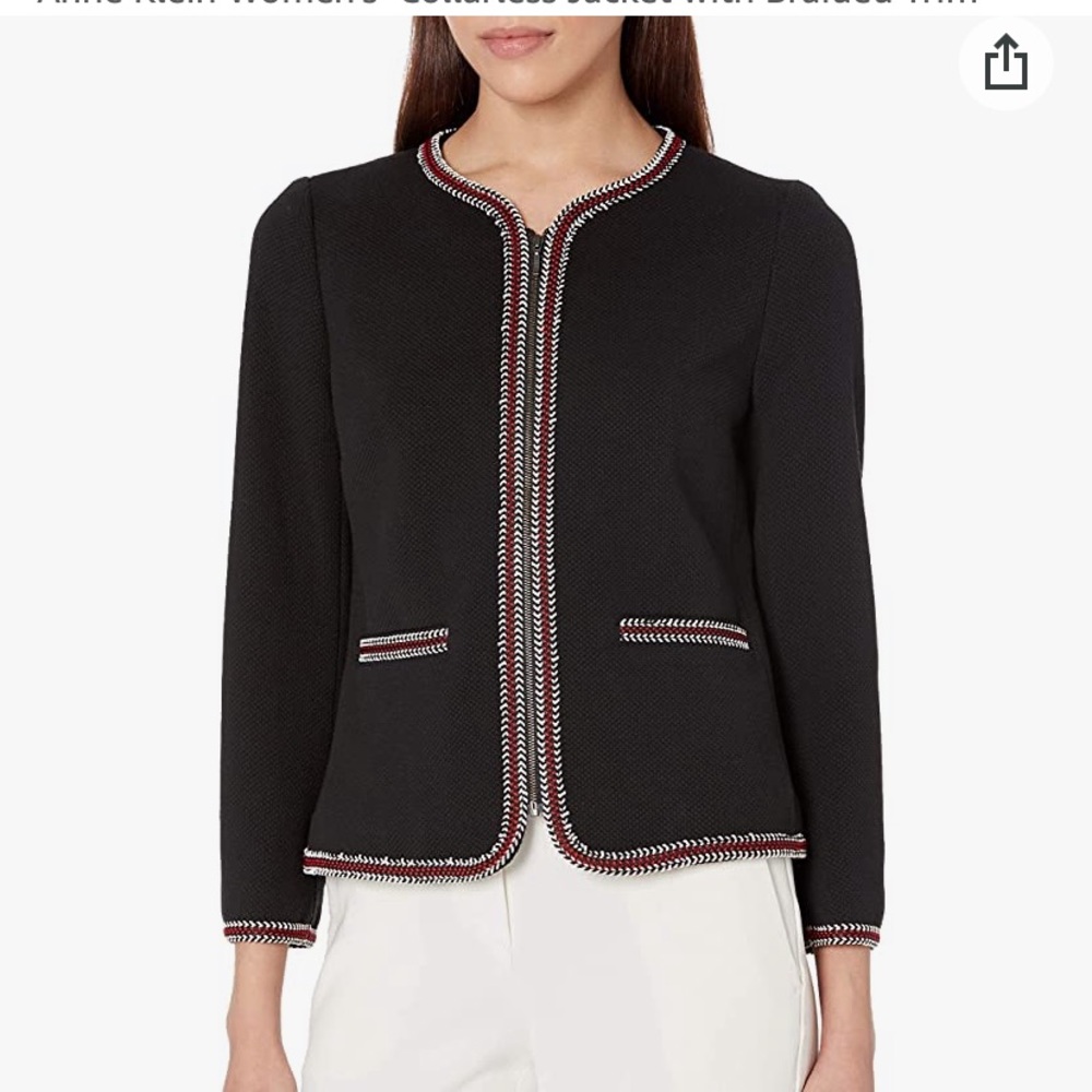 Anne Klein Women's Collarless Jacket Braided Trim